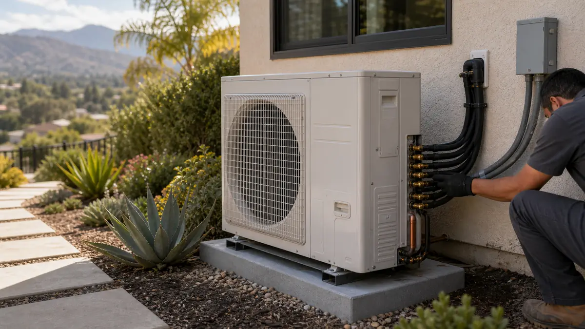 Mitsubishi Hyper-Heat H2i outdoor condenser at a Pasadena home