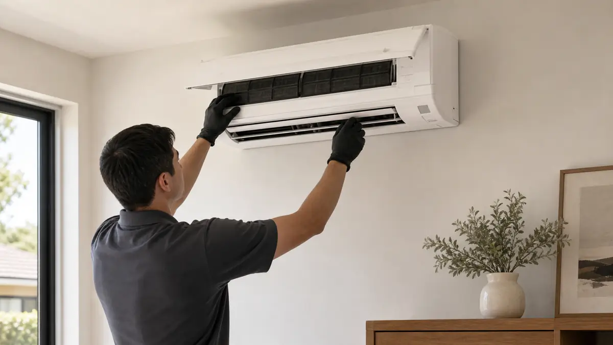Mitsubishi MSZ wall-mount mini-split head in a Pasadena room